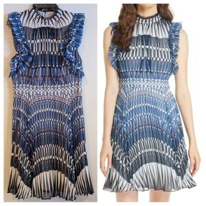 Kate Spade Madison Avenue Deco Stephana Ruffles Pleated Geometric Navy Dress 4